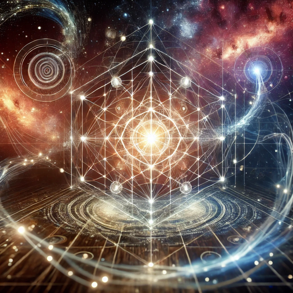 DALL·E 2025 02 17 19.29.13 A captivating and symbolic digital artwork representing the concept of Human Design. The image features a luminous geometric Human Design chart float